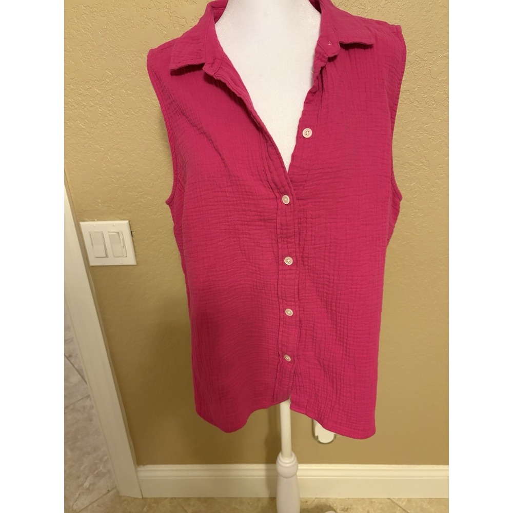 J Crew Women's Pink Sleeveless‎ Button Down Shirt, Size XL